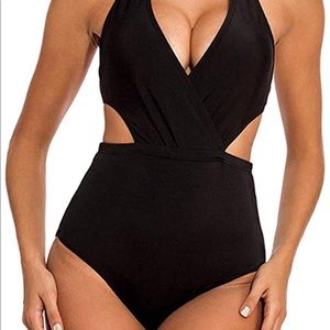 One Piece Bathing Suits - Slim Deep V Neck Halter